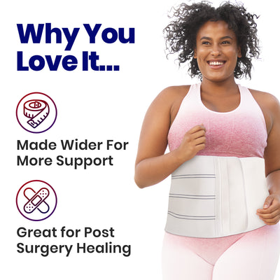 Abdominal Binder Post Surgery for Women or Men - 12" Wide Stomach Support