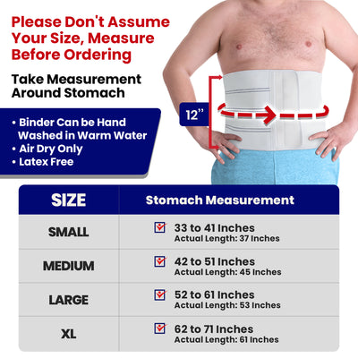 Abdominal Binder Post Surgery for Women or Men - 12" Wide Stomach Support