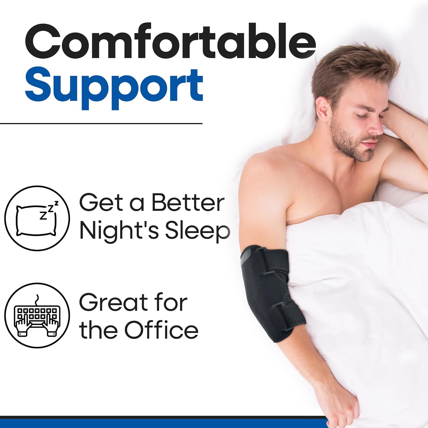 Elbow Brace Comfortable Elbow Splint – Cubital Tunnel Brace for Sleeping or Ulnar Nerve (Fits Most)