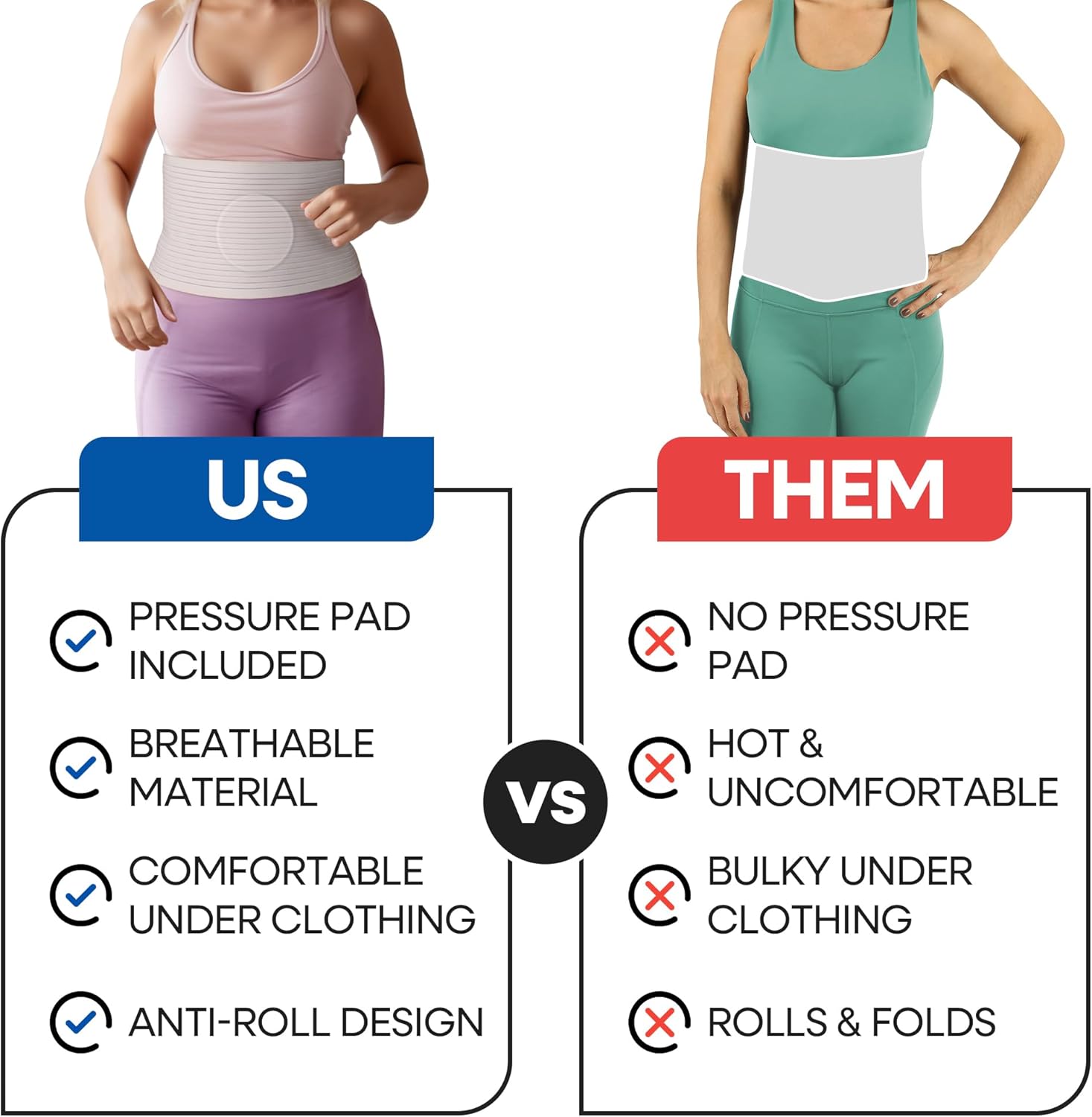 Hernia Belt for Men and Women – Beige Abdominal Binder Belly Band for Umbilical Hernias