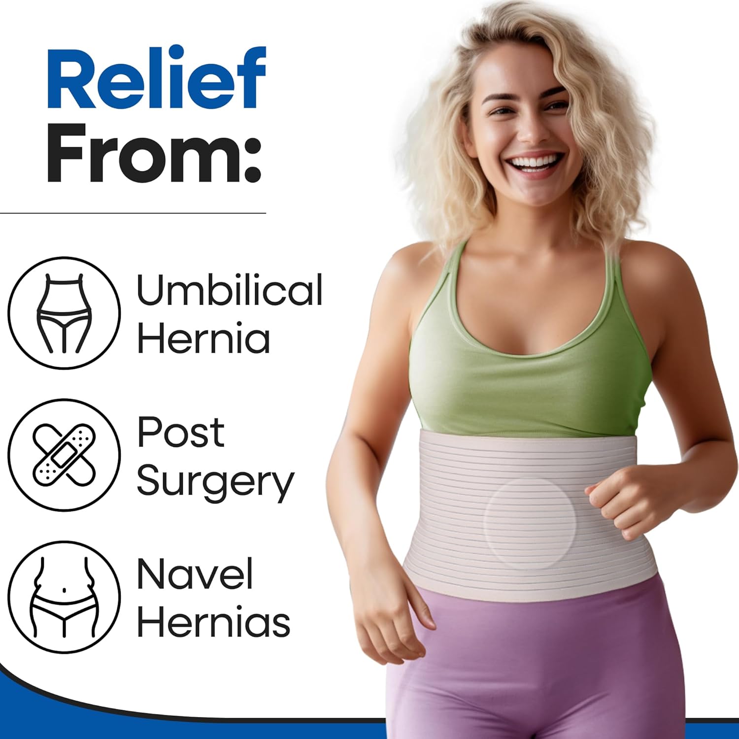 Hernia Belt for Men and Women – Beige Abdominal Binder Belly Band for Umbilical Hernias