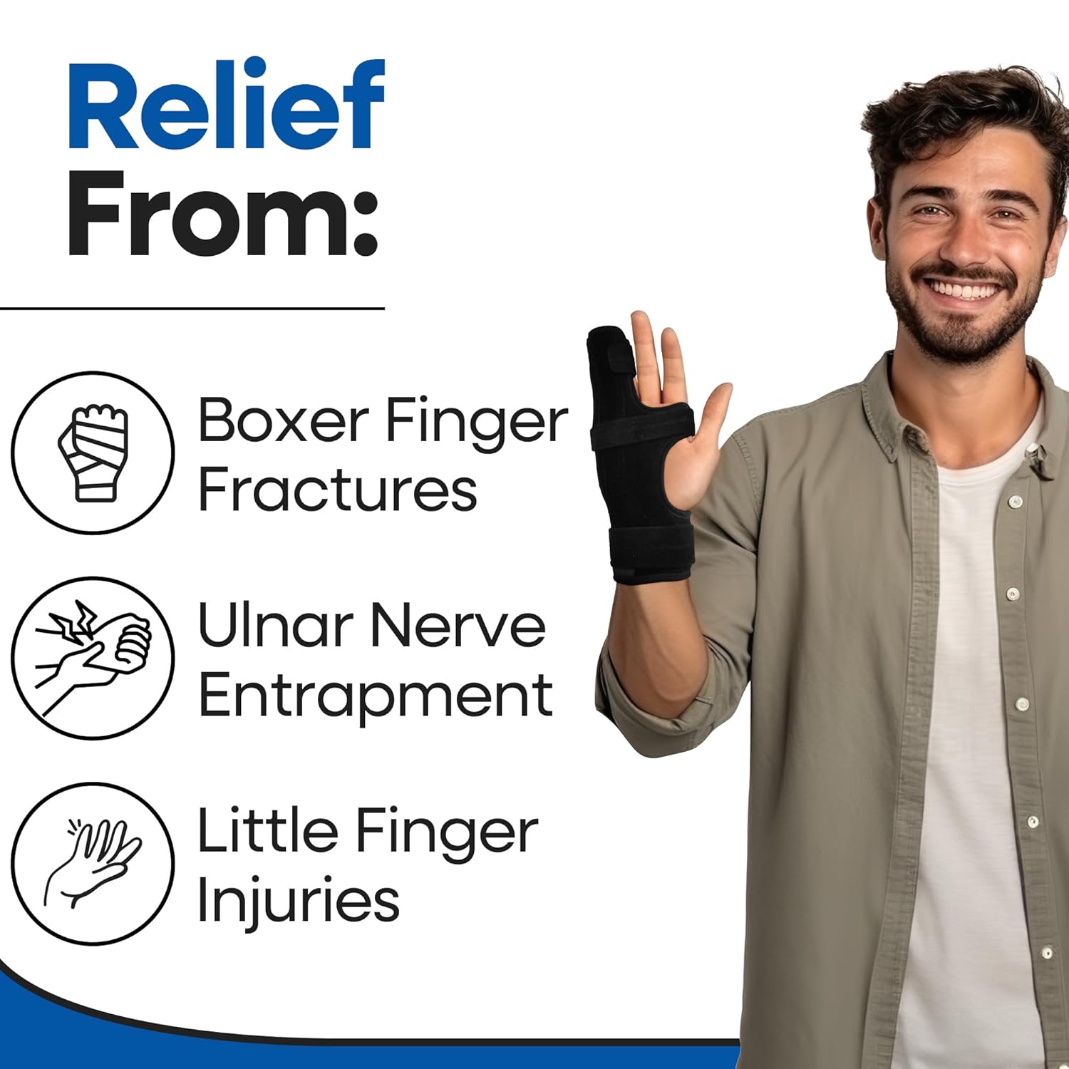 Boxer Finger Splint Hand Brace – Hand Brace & Metacarpal Splint for Broken Fingers, Wrist & Hand Injuries or Little Finger Fracture