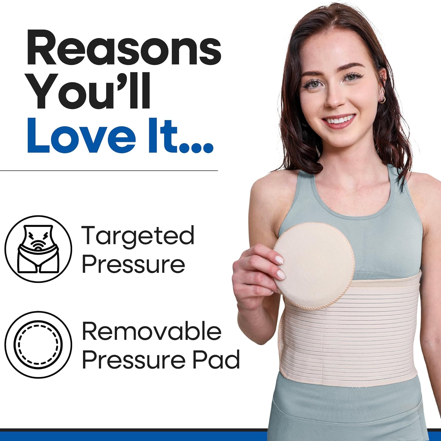 Hernia Belt for Men and Women – Beige Abdominal Binder Belly Band for Umbilical Hernias