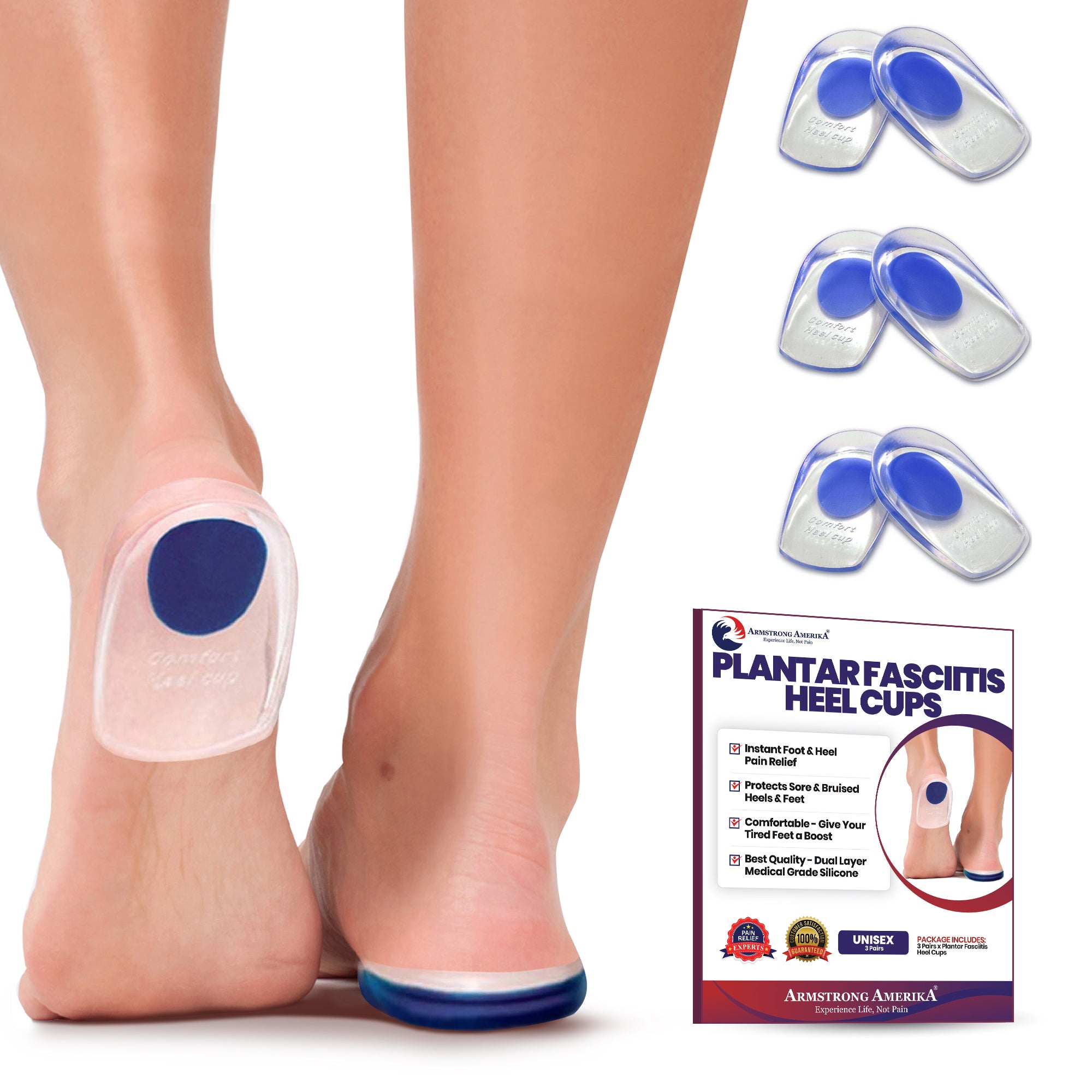 Gel Heel Cups Plantar Fasciitis Shoe Inserts Heel Pads 3 Pairs - Armstrong  Amerika