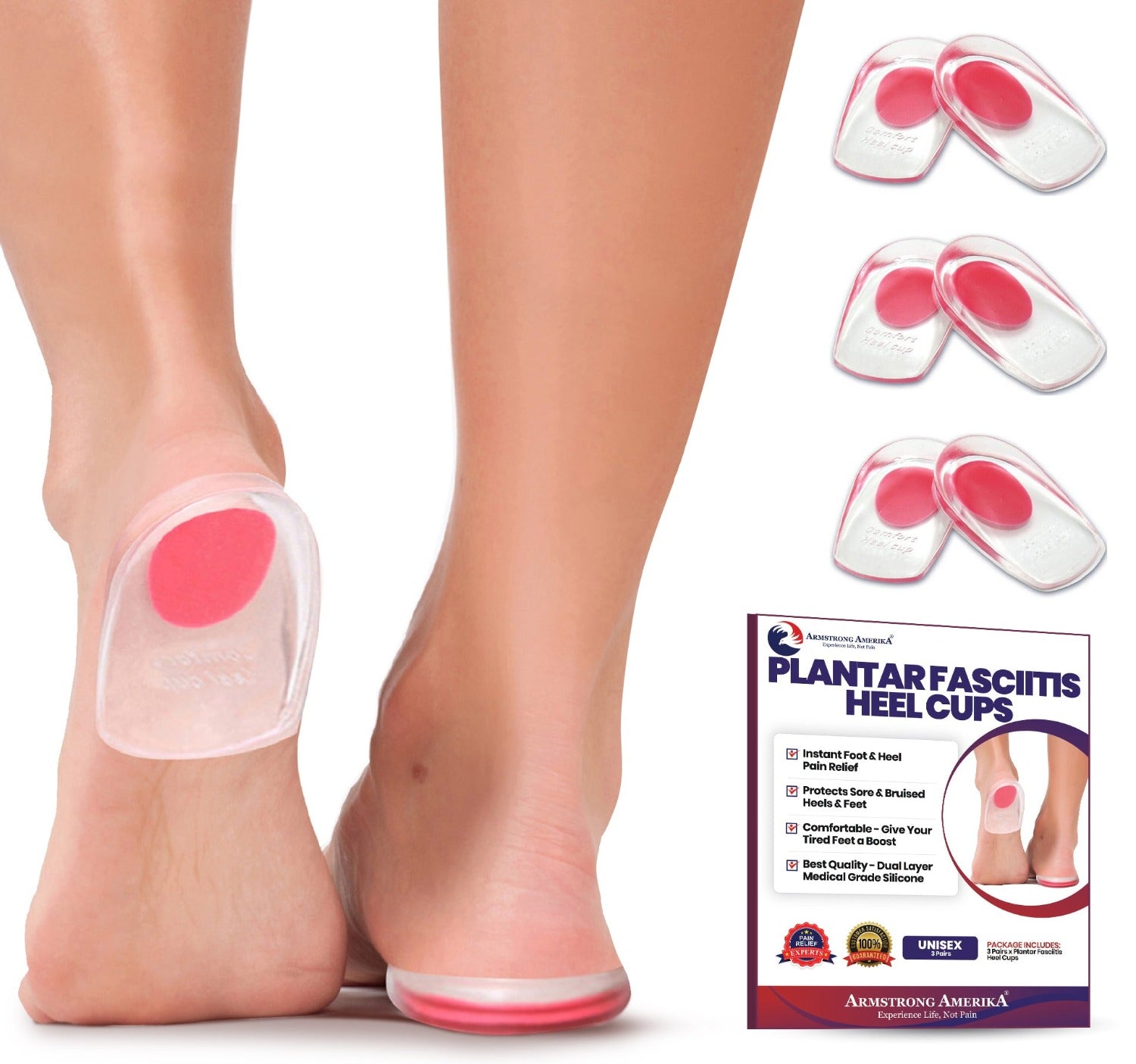 Amazon.com: Silicone Gel Heel Cups - Shoe Inserts for Plantar Fasciitis,  Sore Heel Pain, Bone Spur & Achilles Pain - Pad and Shock Absorbing Support  for Women (2 Pairs/4Pcs) : Health & Household