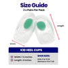 Kids Heel Cups - Gel Heel Cushions for Heel Pain Relief - Kids 2-5, Womens 4-7US (3 Pairs)