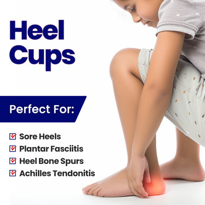 Kids Heel Cups - Gel Heel Cushions for Heel Pain Relief - Kids 2-5, Womens 4-7US (3 Pairs)