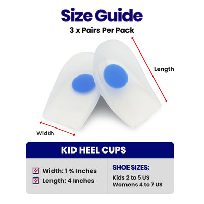 Kids Heel Cups for Heel Pain - Gel Heel Cushions 3 Pairs